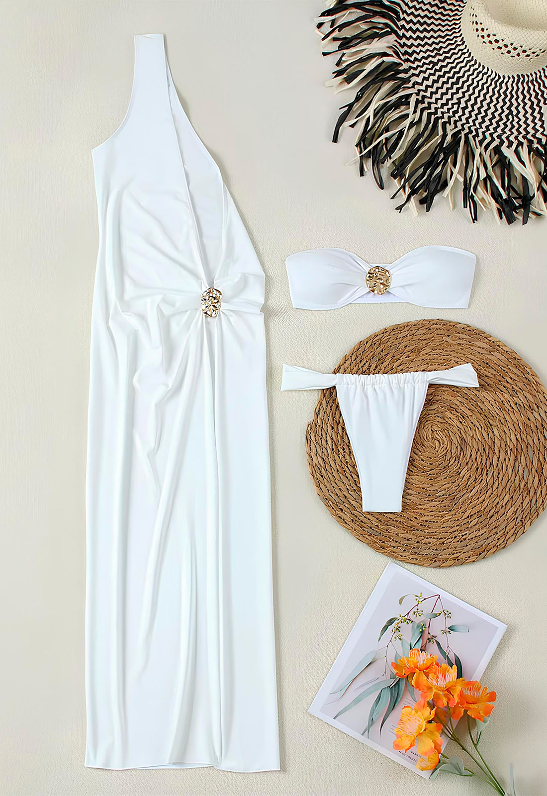 Conjunto de Biquíni e Vestido com Detalhe Dourado - Tulum