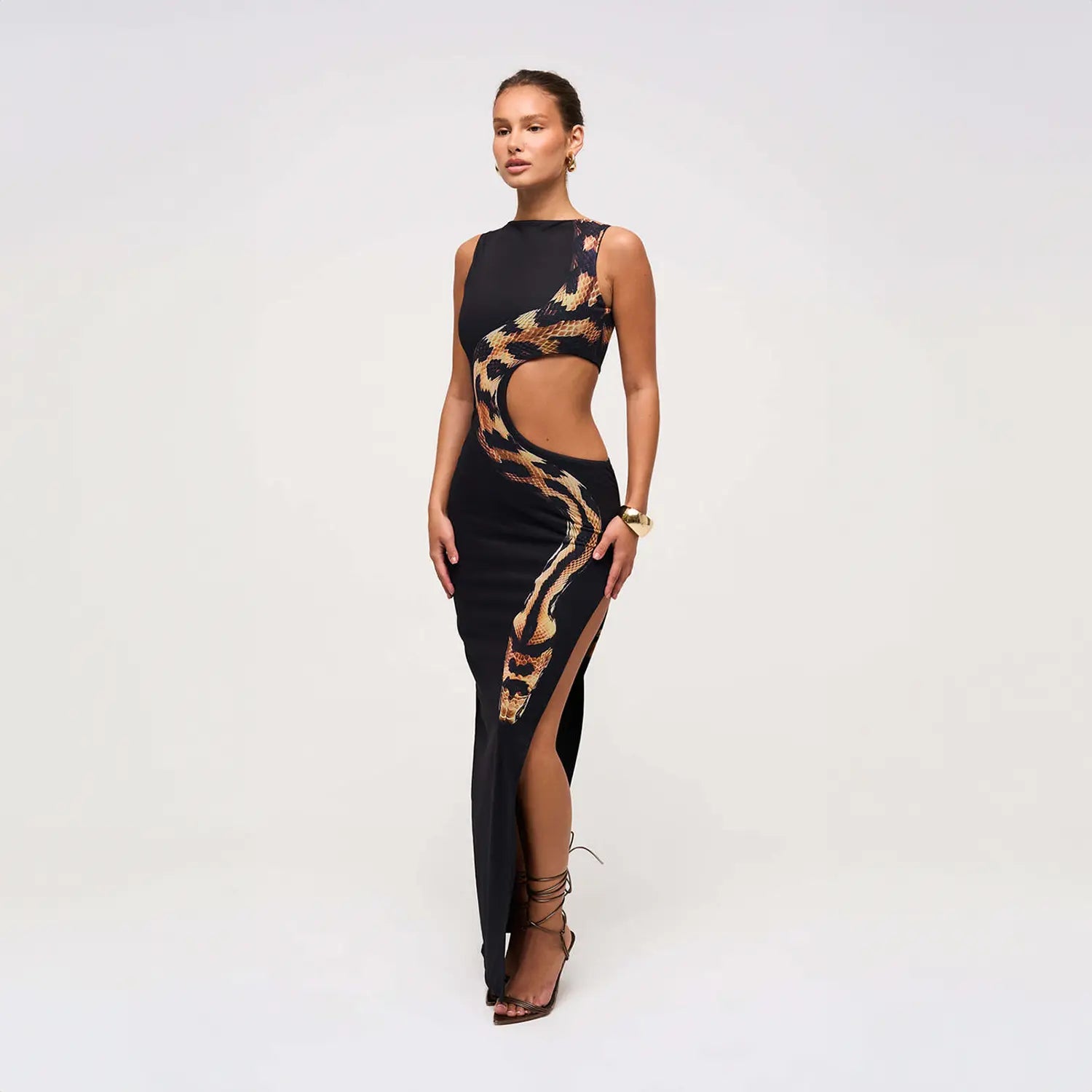Vestido de Cobra com Fenda Estampado - Piton