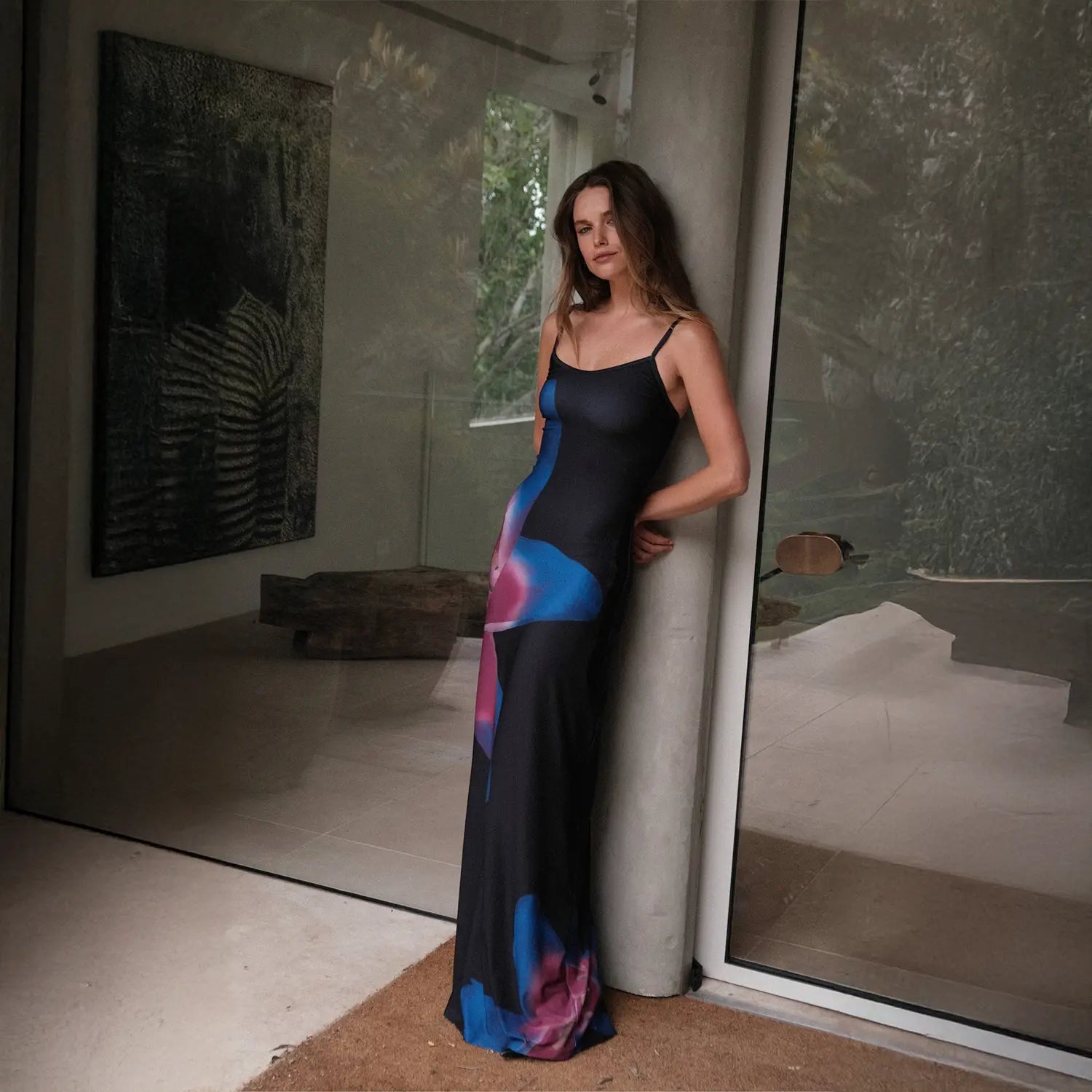 Vestido com Flor Azul Estampado - Módena