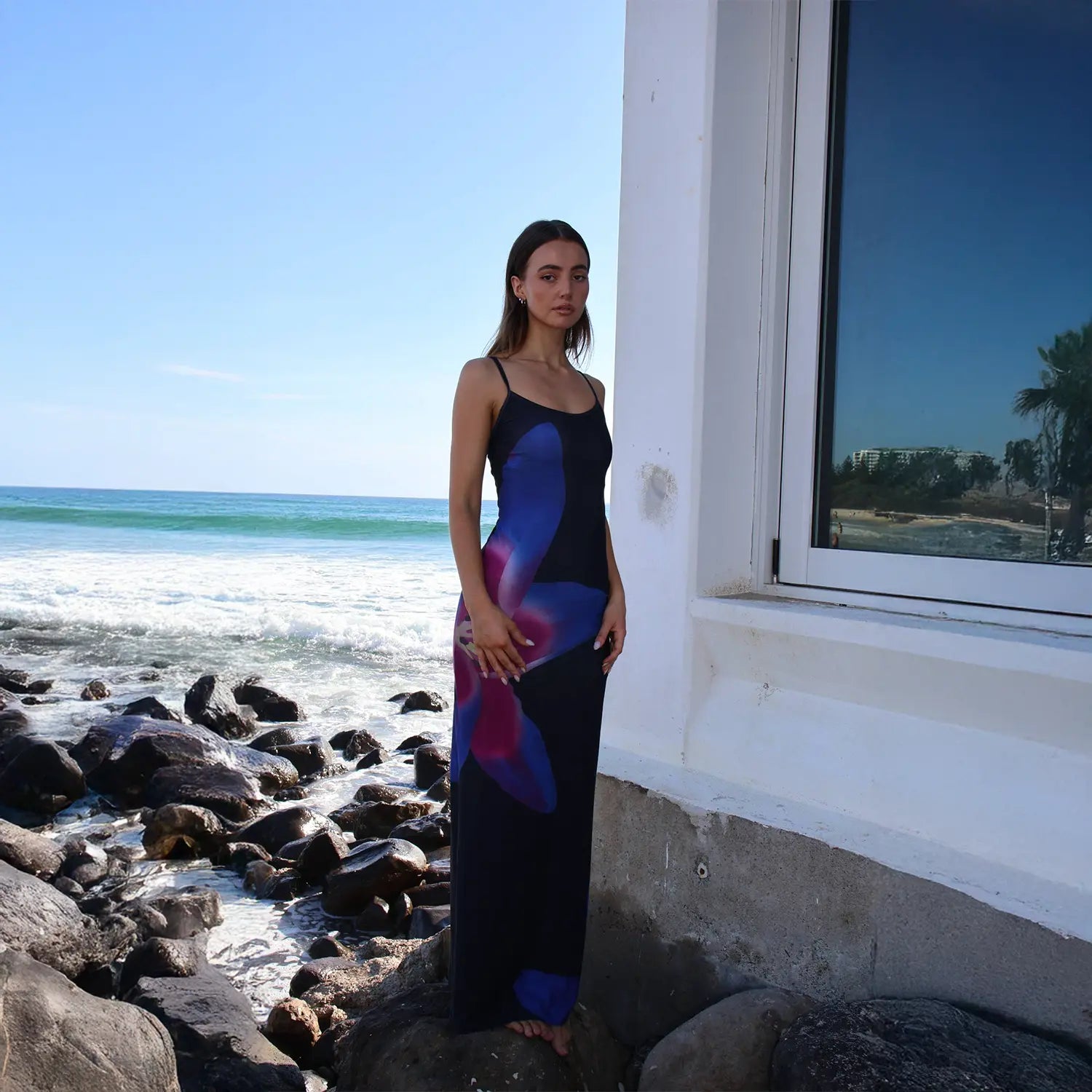 Vestido com Flor Azul Estampado - Módena