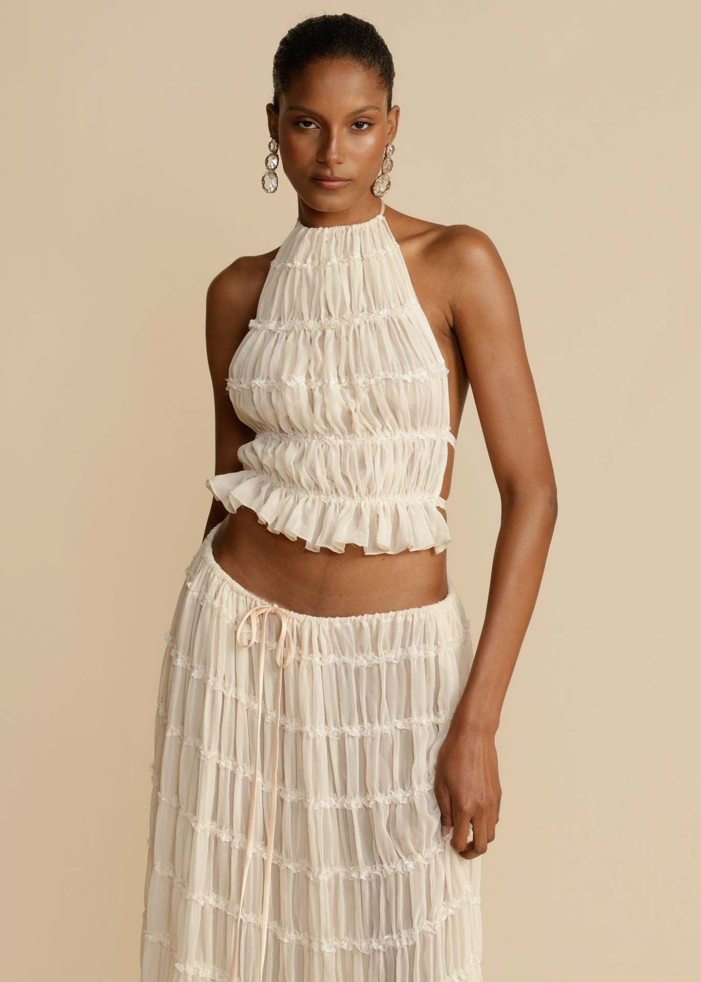 Conjunto de Cropped e Saia Longa Chiffon - Falésia