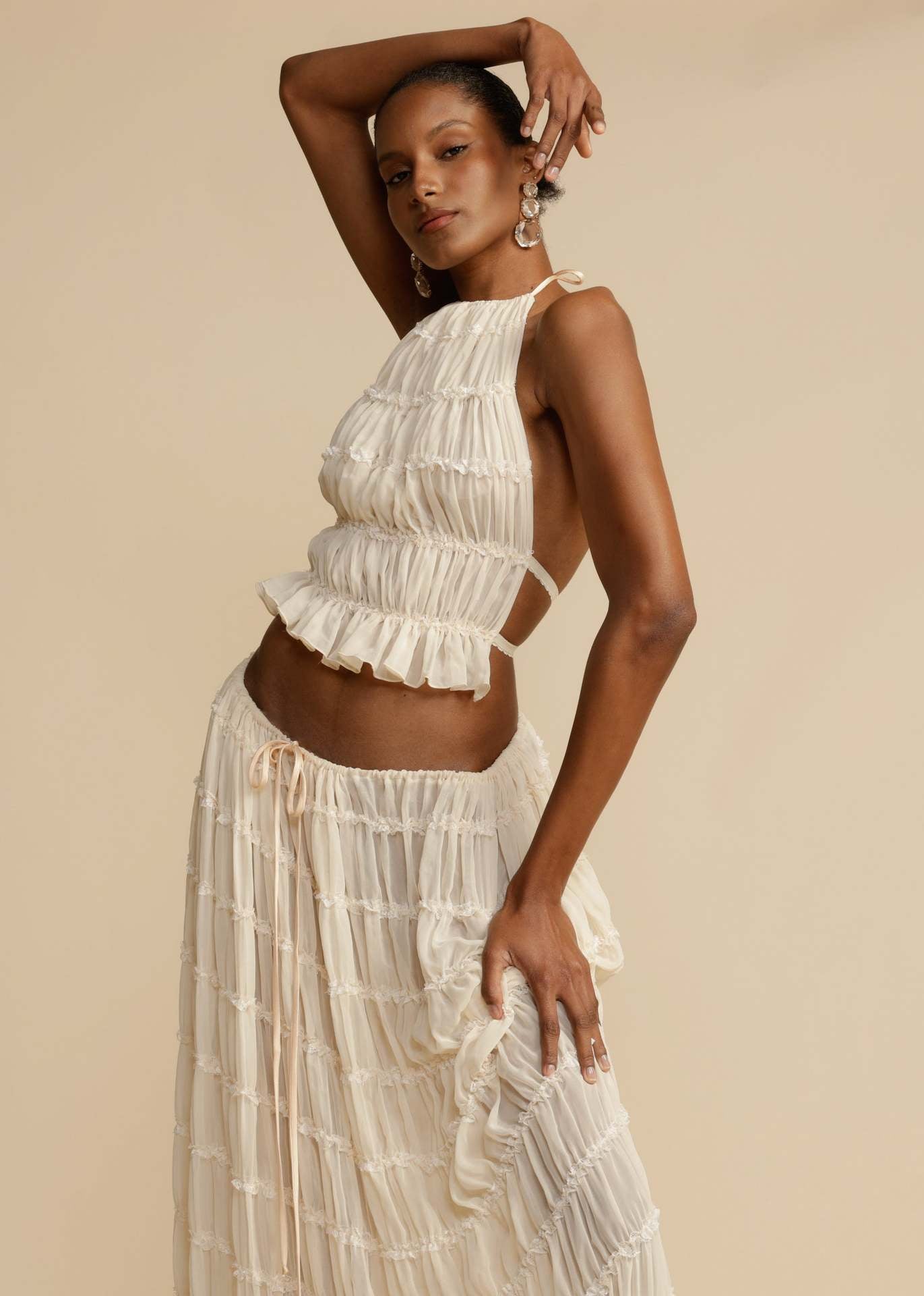 Conjunto de Cropped e Saia Longa Chiffon - Falésia