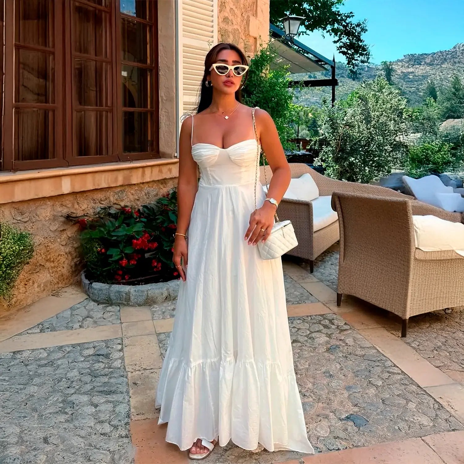 Vestido Longo com Alças de Laços - St. John