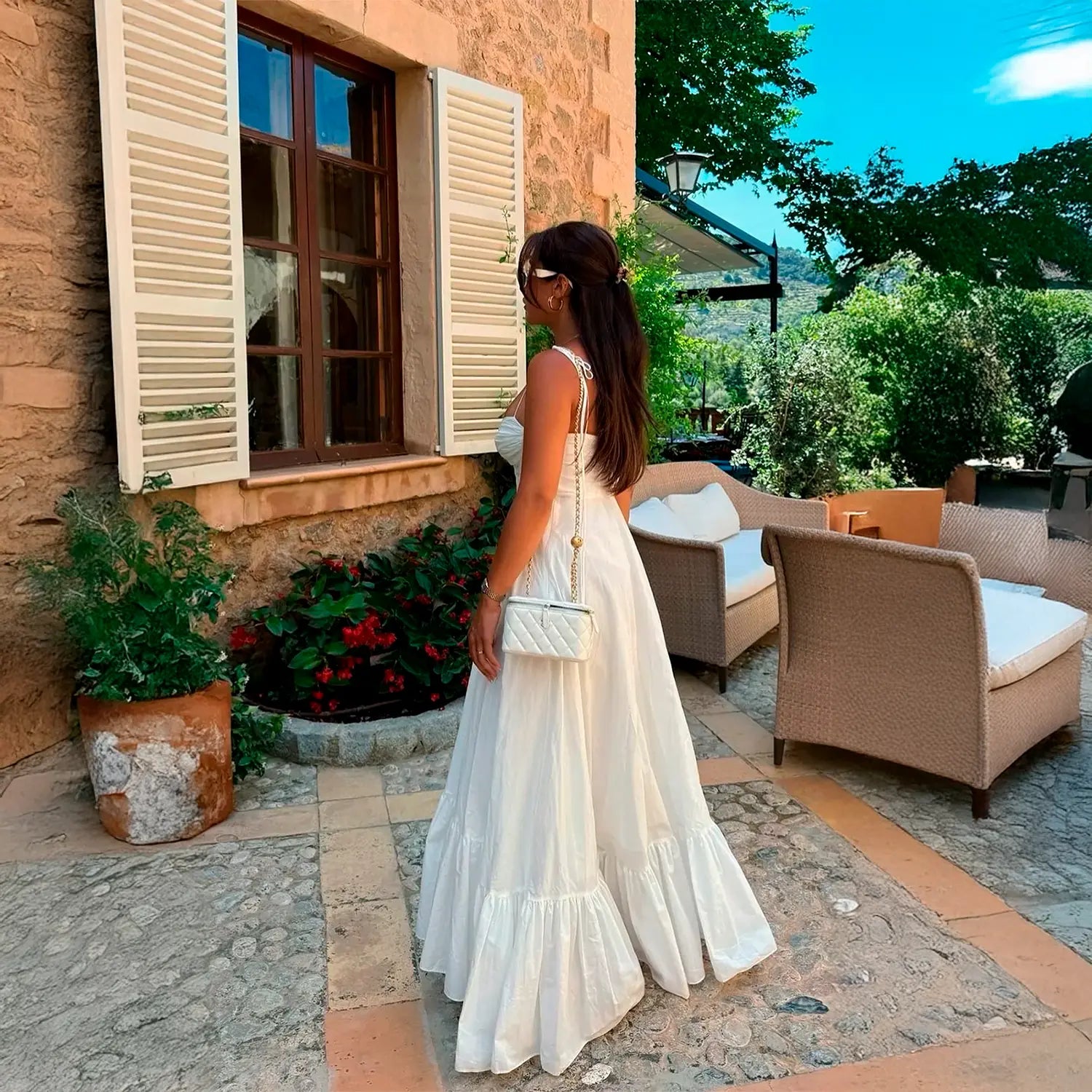 Vestido Longo com Alças de Laços - St. John