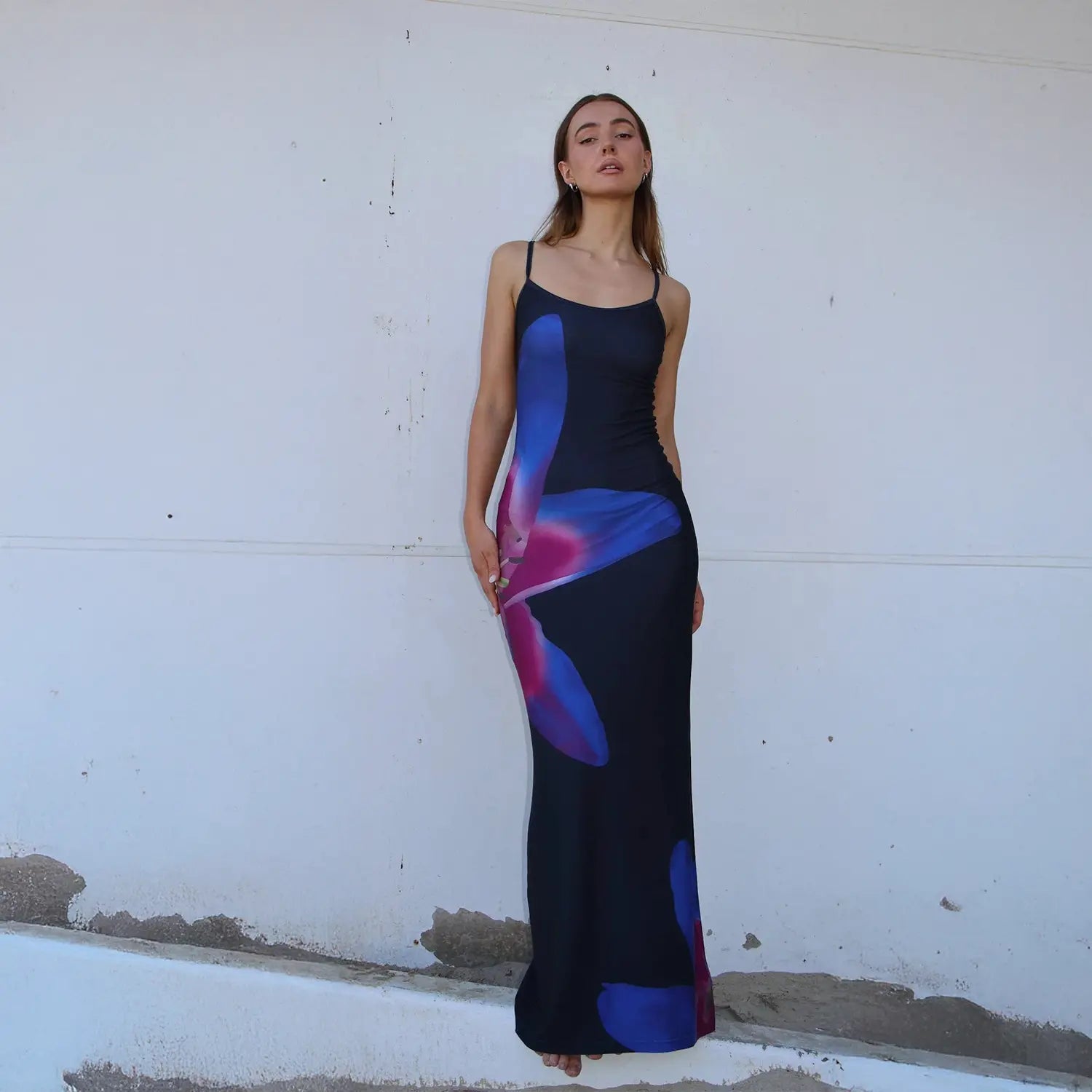 Vestido com Flor Azul Estampado - Módena
