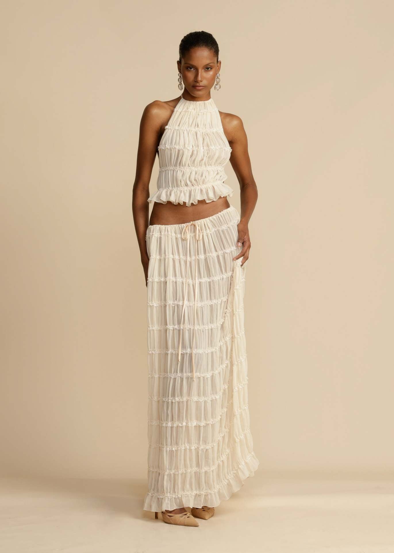 Conjunto de Cropped e Saia Longa Chiffon - Falésia
