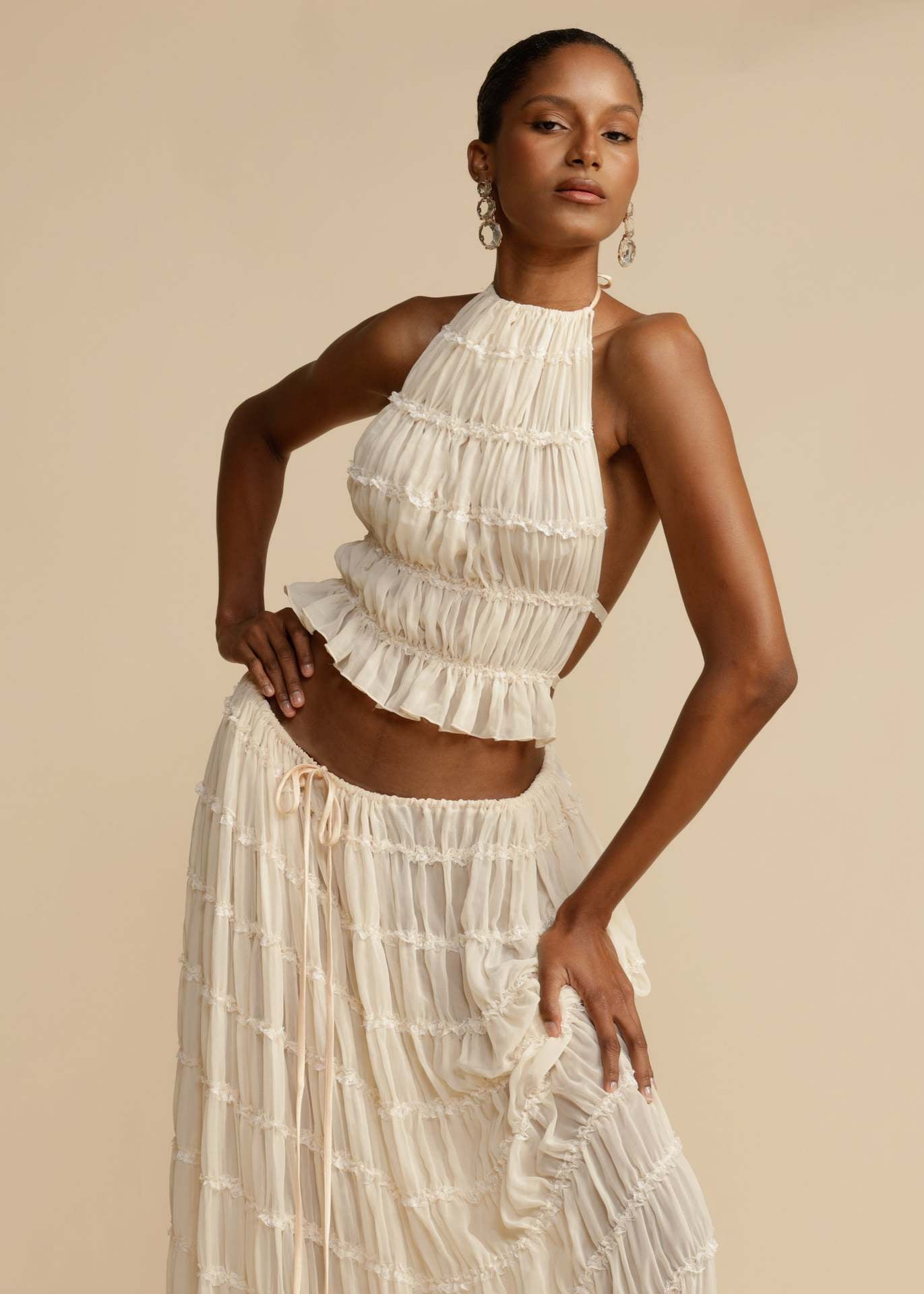 Conjunto de Cropped e Saia Longa Chiffon - Falésia