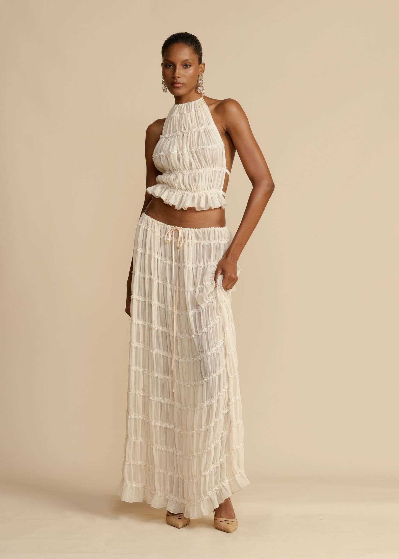 Conjunto de Cropped e Saia Longa Chiffon - Falésia